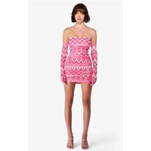 Miscreants Pink Zig‎ Zag Strapless Mini Dress w Matching Gloves US 10/ UK 12